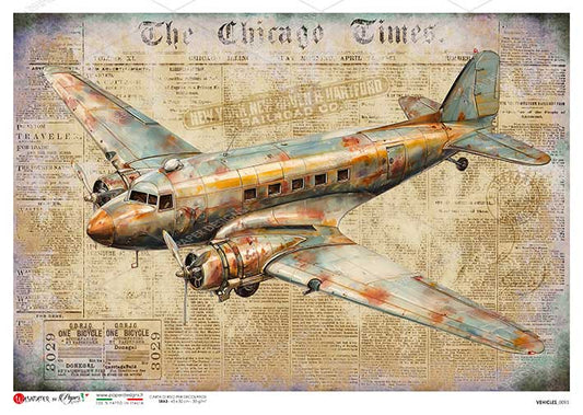 Paper Designs Italian Rice Paper, Antique Style Airplane, Military Aircraft, Vintage Style, A4, Decoupage, Mixed Media, DIY Crafts