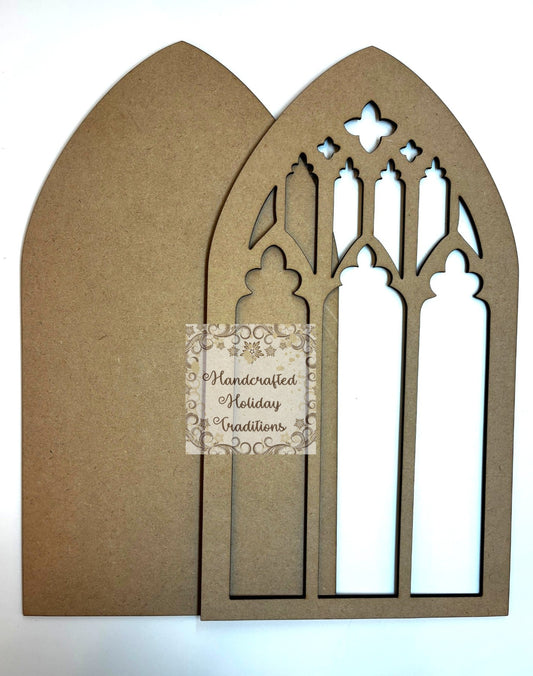 Laser Cut, MDF, Victorian Style, Cathedral, Church Windows, Plaque, Base, Blank, Decoupage, Mixed Media, 2 piece