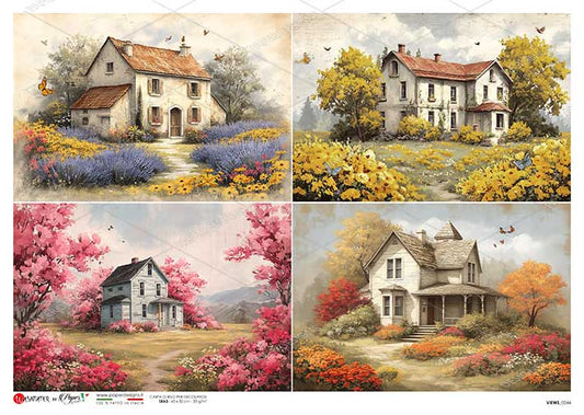 Paper Designs Italian Rice Paper, Views Country Cottages, Houses, Floral Landscapes, A4, A3, Decoupage, Mixed Media, DIY Crafts
