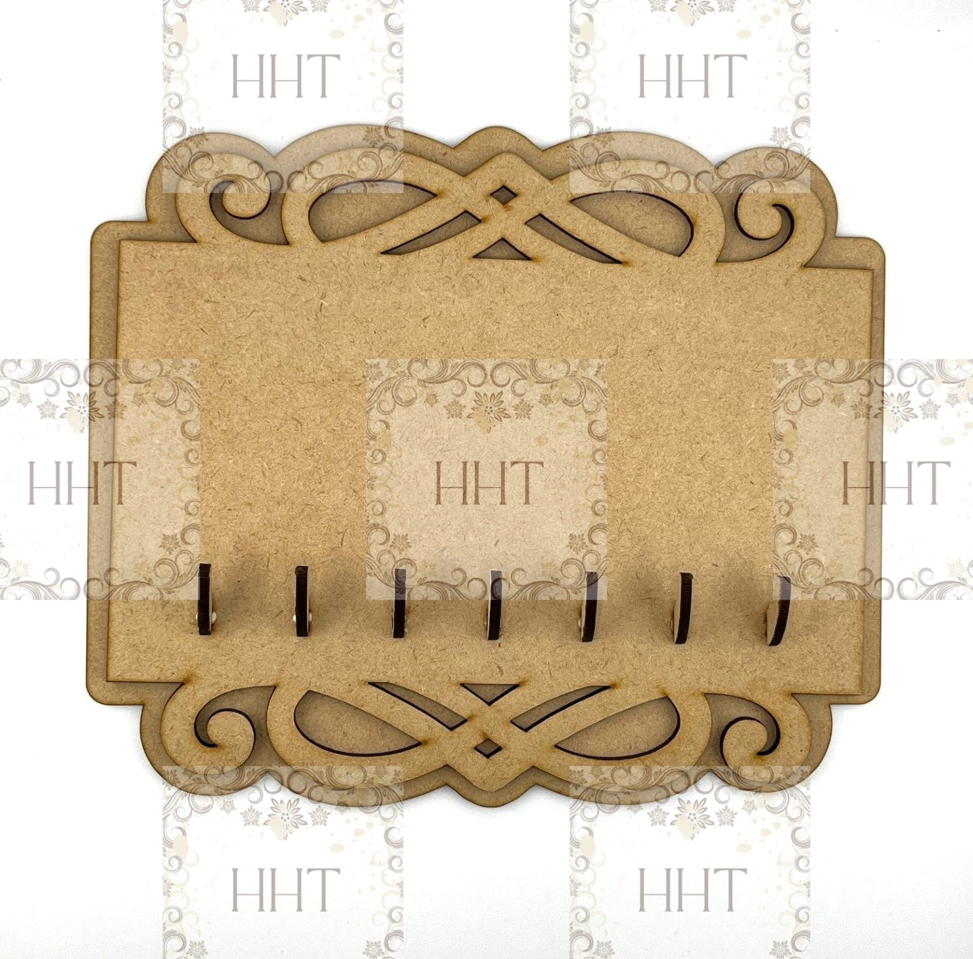 Laser Cut, MDF, Vintage Style, Key Holder, Hooks, Panel, Blank, Base, Plaque, 9 pc, Decoupage, Mixed Media, Crafts, 8 7/8"w x 7 1/2"h