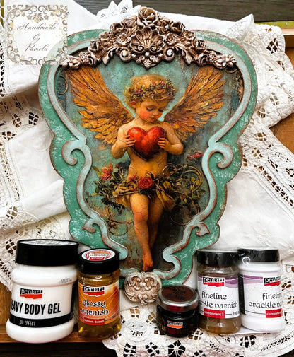Handcrafted, Decoupage, Mixed Media, Valentine Heart Cupid Plaque on Laser Cut MDF Handmade by Pamela