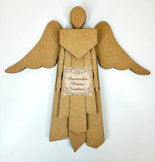Laser Cut MDF Unfinished Blank Base Wainscot Angel Kit for Decoupage, Mixed Media, Crafts, 10 1\4"w x 10"h, Ready to Paint