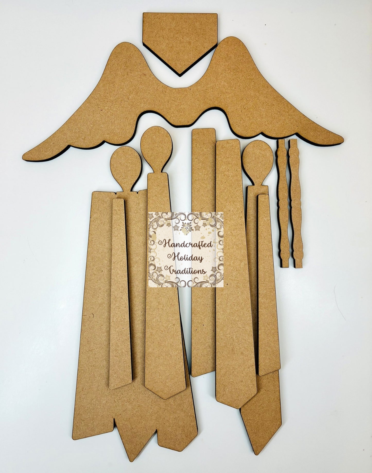 Laser Cut MDF Unfinished Blank Base Wainscot Angel Kit for Decoupage, Mixed Media, Crafts, 10 1\4"w x 10"h, Ready to Paint