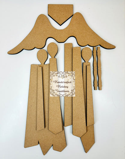 Laser Cut MDF Unfinished Blank Base Wainscot Angel Kit for Decoupage, Mixed Media, Crafts, 10 1\4"w x 10"h, Ready to Paint