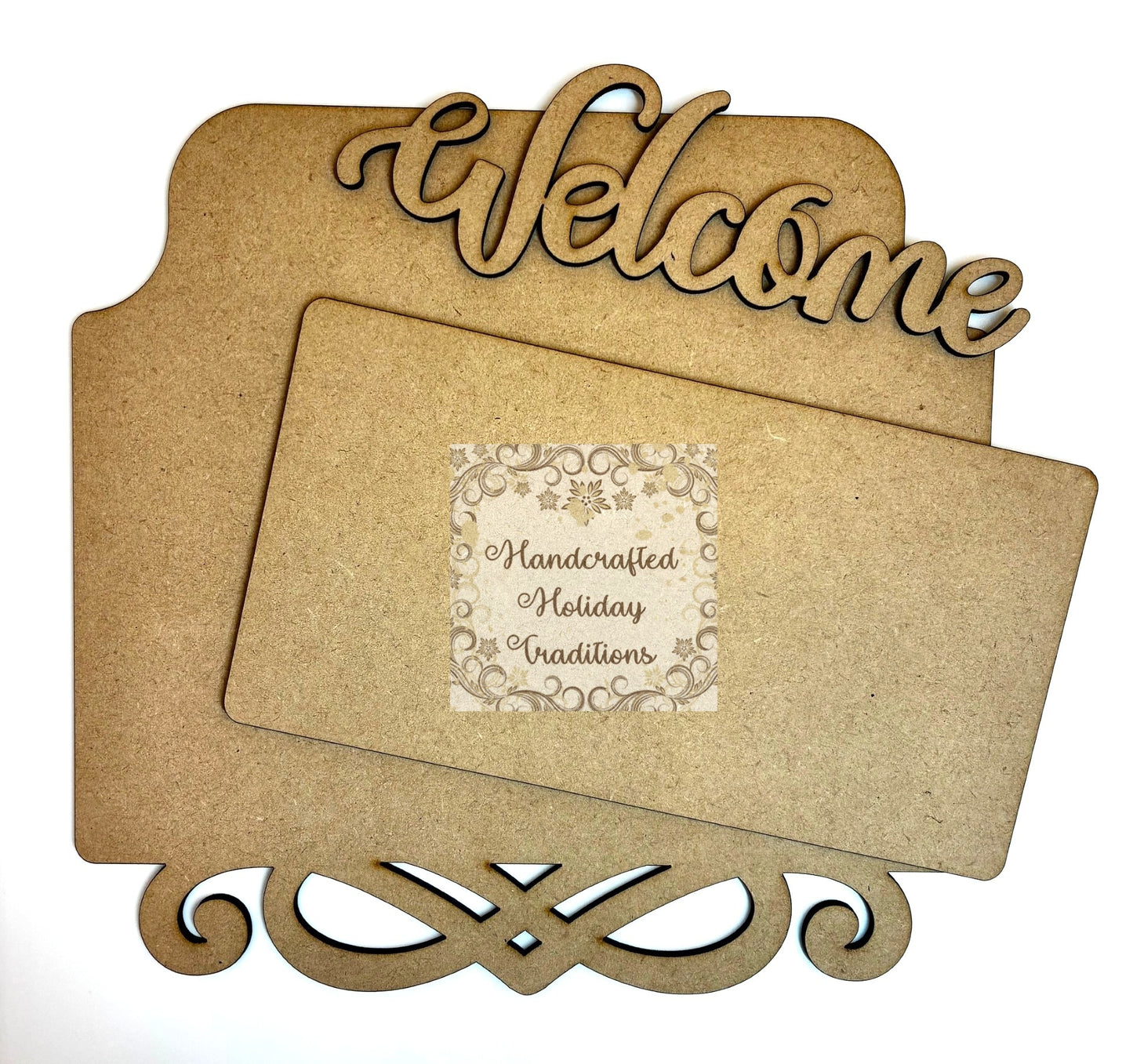 Laser Cut, MDF, Plaque, Panel, Vintage Style, Welcome Sign, Blank, Base, 3 piece, Decoupage, Crafts, Mixed Media, 8 1/2"w x 8 1/4"h