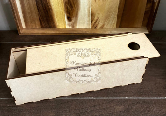 Laser Cut, MDF, Wine, Gift Box, Buildable Kit, Sliding Lid, Craft, Base, Blank, Canvas, Decoupage, Mixed Media, Paintable, 4"w x 13"h x 4"d