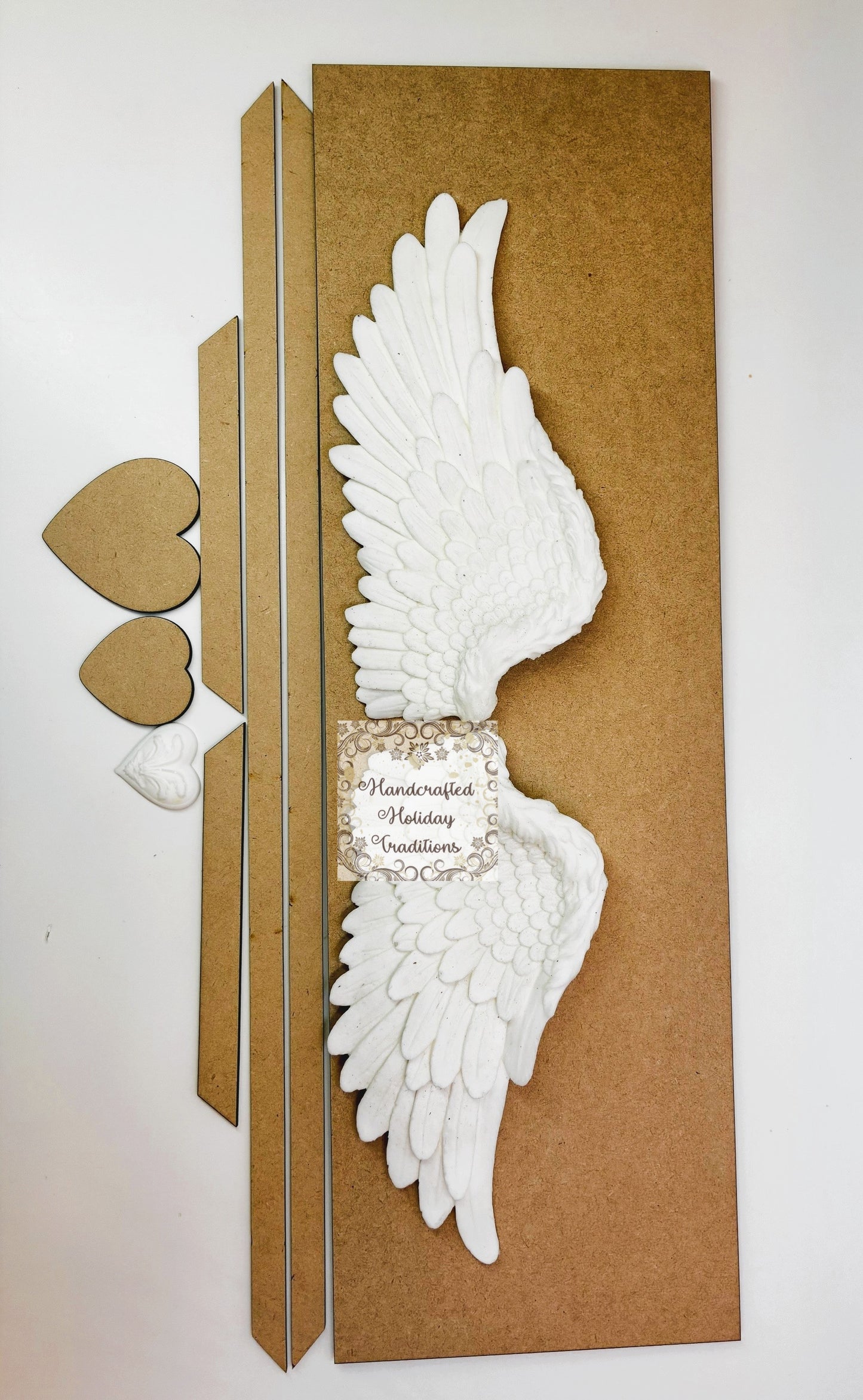 Laser Cut MDF Elongated Panel, Plaque, Large Wings Resin Castings, Picture Craft Kit, Decoupage Mixed Media, Paintable, Crafts | 19"w x 6"h