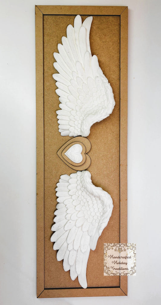 Laser Cut MDF Elongated Panel, Plaque, Large Wings Resin Castings, Picture Craft Kit, Decoupage Mixed Media, Paintable, Crafts | 19"w x 6"h