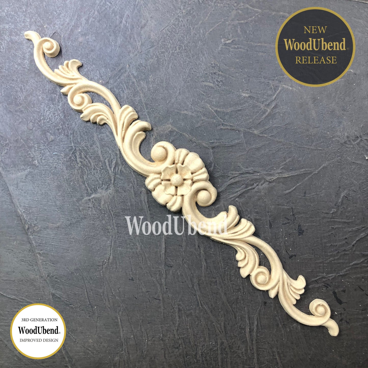 WoodUBend, Pack of Two, Floral Pediments, Molding, Trim, Head Pliable, Flexible, WUB6041, 5×32.5cm