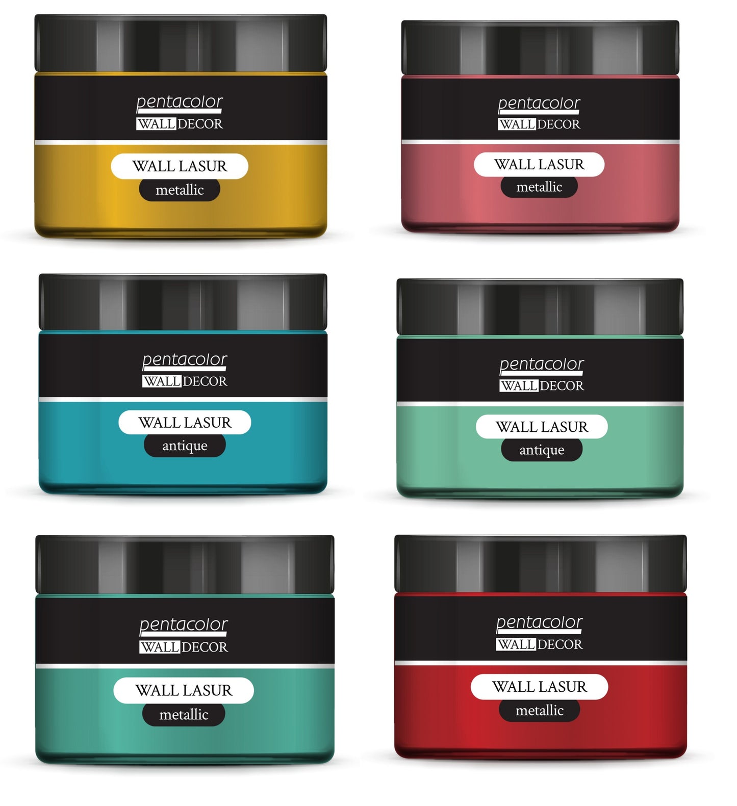 Pentart, Wall Lasur, Metallic, Antique, Gel, 150 ml, Patina Blue and Green, Blue-gold, Gold, Pearl Rose, Red Copper