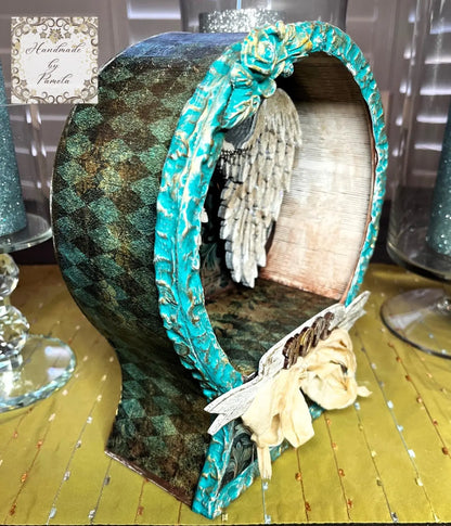 Handcrafted, Art by Pamela, Laser Cut MDF, Decoupage, Mixed Media Angel Wings Shadow Box Handmade by Pamela