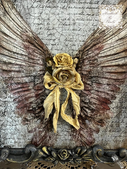 Handcrafted, Decoupage, Mixed Media, Angel Wings, Plaque, Wall Art, Vintage Shabby Chic Style, Art by Pamela Handmade by Pamela