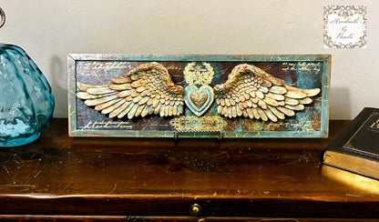 Laser Cut MDF Elongated Panel, Plaque, Large Wings Resin Castings, Picture Craft Kit, Decoupage Mixed Media, Paintable, Crafts | 19"w x 6"h