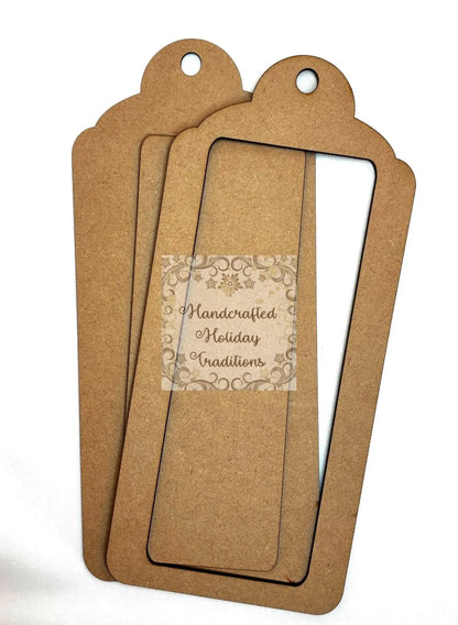 Laser Cut MDF, Large, Framed Tags, Elongated, 3 pcs, Canvas, Blank, Base, Decoupage, Crafts, Mixed Media, Gift Tags, 4 3/4"w x 9 1/2h Handcrafted Holiday Traditions