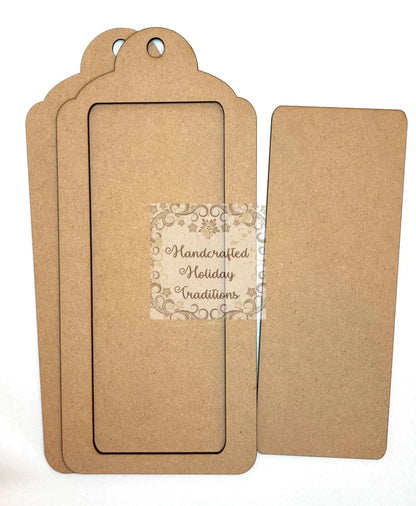 Laser Cut MDF, Large, Framed Tags, Elongated, 3 pcs, Canvas, Blank, Base, Decoupage, Crafts, Mixed Media, Gift Tags, 4 3/4"w x 9 1/2h Handcrafted Holiday Traditions