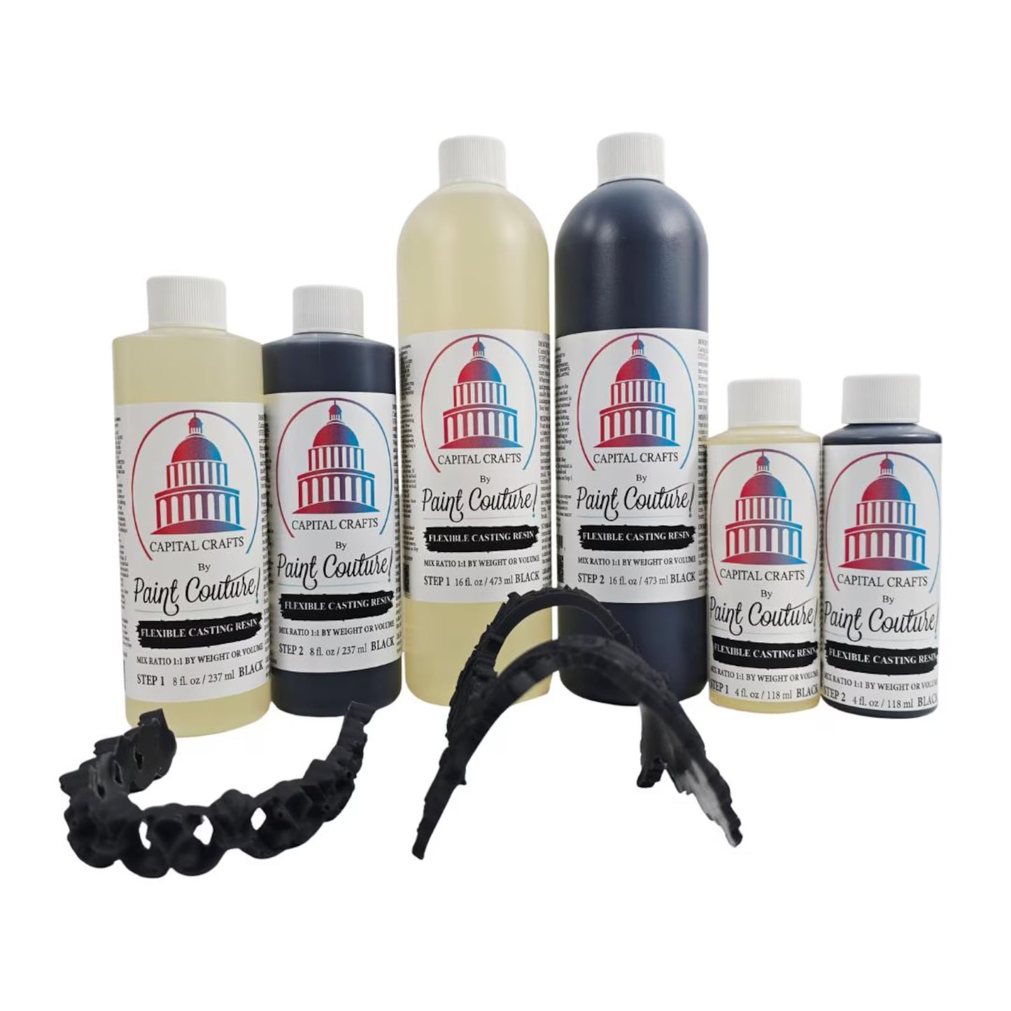 Paint Couture Flexible Casting Resin | Two-Part Urethane System for Highly Detailed, Bendable Embellishments, Ivory and Black, 8 oz, 16 oz
