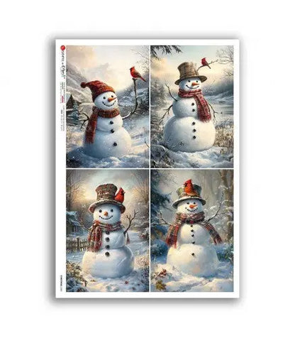 Paper Designs, Rice Paper, 2025 Release, Christmas, Snow Man, Squares, Cardinals, 0381, A4, 8.3" X 11.7"  Decoupage, Mixed Media Paper Designs