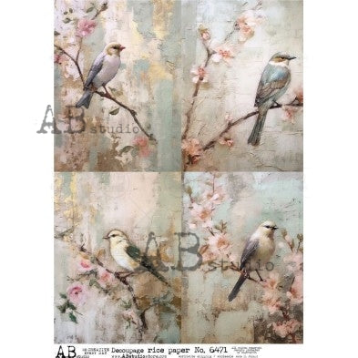 AB Studio, Shabby Chic, Easter, Spring, Birds, Flowers, Cards, 6471, A4, 8.27 X 11.69 in, Rice Paper, Decoupage, Mixed Media
