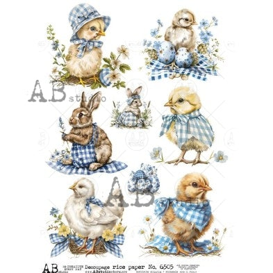 AB Studio, Shabby Chic, Easter, Spring, Ducks, Rabbits, Chicks, 6505, A4, 8.27 X 11.69 in, Rice Paper, Decoupage, Mixed Media