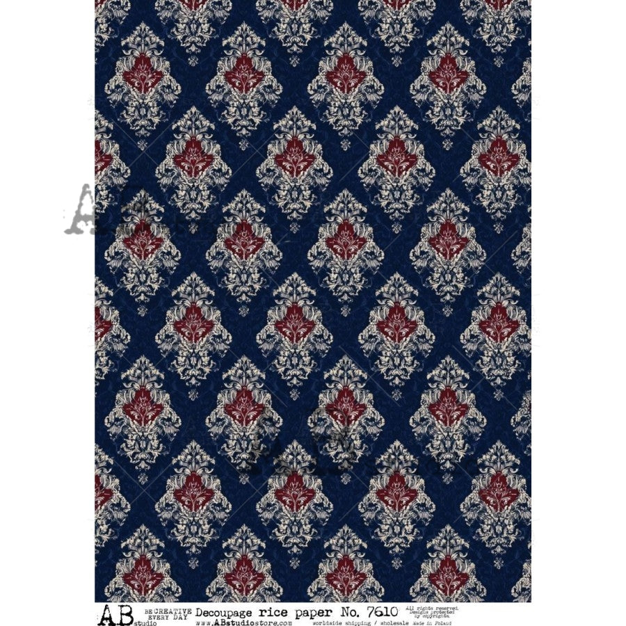 AB Studio Rice Paper, Victorian Style Wallpaper, Black Damask, Background, Decoupage, Mixed Media, Scrapbooking, A4 8.27 x 11.69