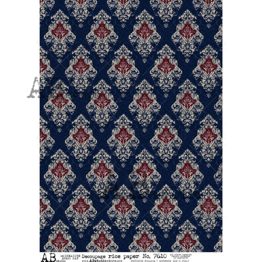 AB Studio Rice Paper, Victorian Style Wallpaper, Black Damask, Background, Decoupage, Mixed Media, Scrapbooking, A4 8.27 x 11.69