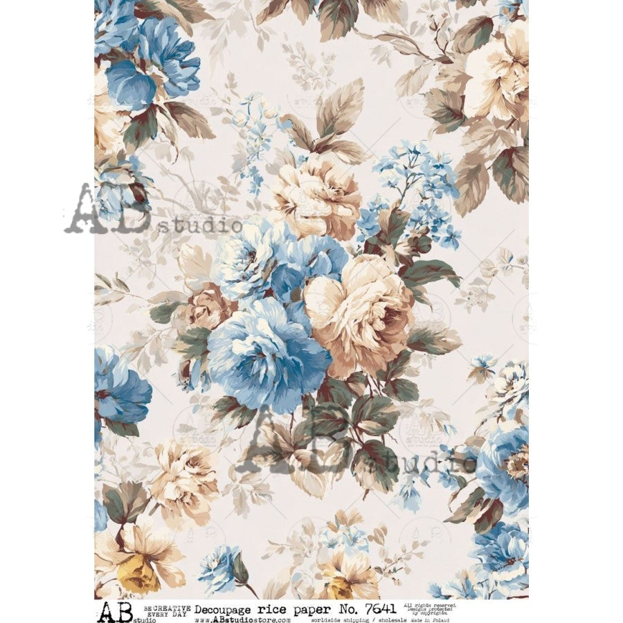 AB Studio Rice Paper, Delicate Roses, Florals, Flowers, Shabby Chic, Decoupage, Mixed Media, Scrapbooking, A4 8.27 x 11.69