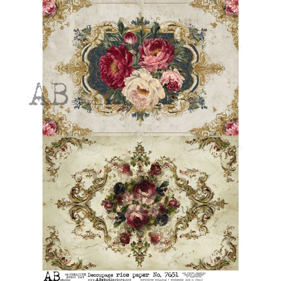 AB Studio Rice Paper, Victorian Style, Florals, Embellishments, Shabby Chic, Decoupage, Mixed Media, Scrapbooking, A4 8.27 x 11.69
