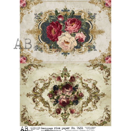 AB Studio Rice Paper, Victorian Style, Florals, Embellishments, Shabby Chic, Decoupage, Mixed Media, Scrapbooking, A4 8.27 x 11.69