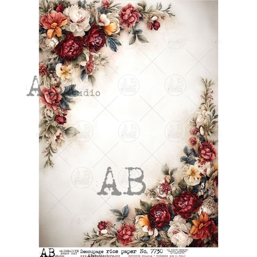 AB Studio Rice Paper, Florals, Background, Shabby Chic, Decoupage, Mixed Media, Scrapbooking, A4 8.27 x 11.69