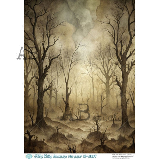AB Studio Rice Paper, Milky Valley, Dark, Gothic Forest, Background, A4 8.27 x11.69, Mixed Media, Decoupage, Scrapbooking