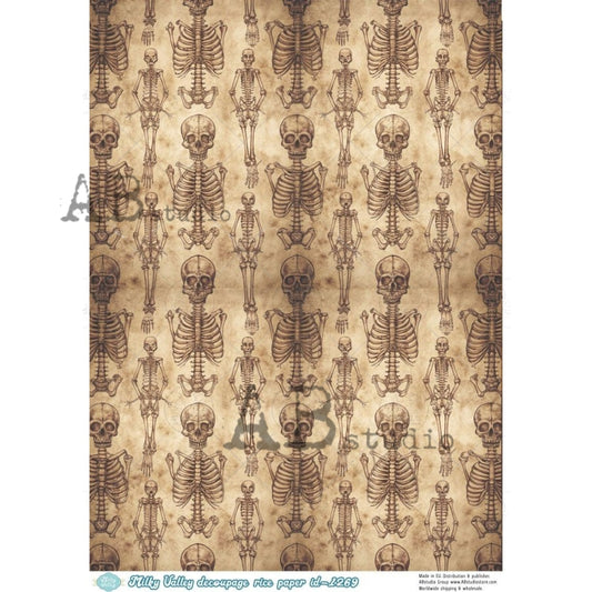 AB Studio Rice Paper, Milky Valley, Dark, Gothic Skeletons Background, A4 8.27 x11.69, Mixed Media, Decoupage, Scrapbooking
