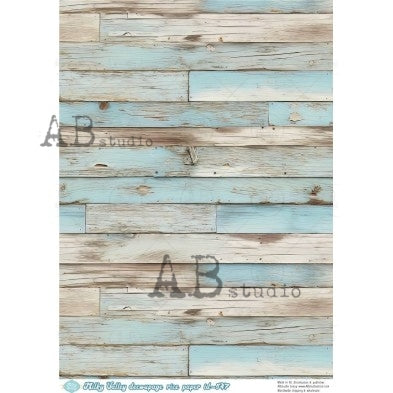 AB Studio, Rice Paper, Milky Valley, Patina Wood, Planks, Wallpaper, Background, Shabby Chic, ID-547 A4 8.27 x 11.69, Mixed Media, Decoupage