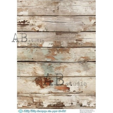 AB Studio, Rice Paper, Milky Valley, Aged Wood, Planks, Wallpaper, Background, Shabby Chic, ID-548 A4 8.27 x 11.69, Mixed Media, Decoupage