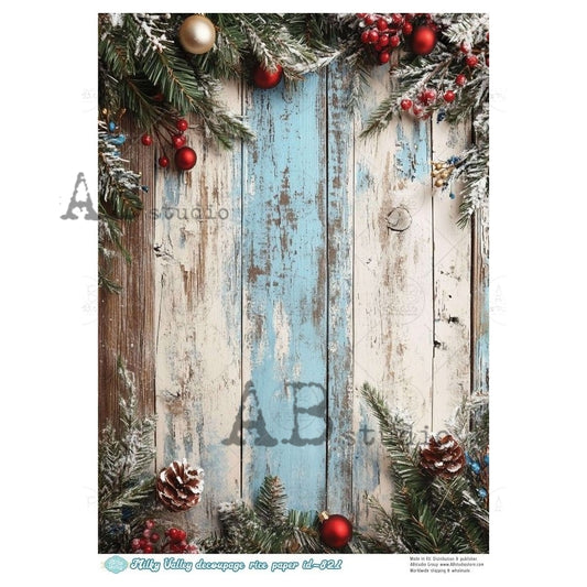 AB Studio, Rice Paper, Milky Valley, Christmas, Greenery, Rustic Wood, Patina, Background, A4 8.27 x 11.69, Mixed Media, Decoupage, ID-821