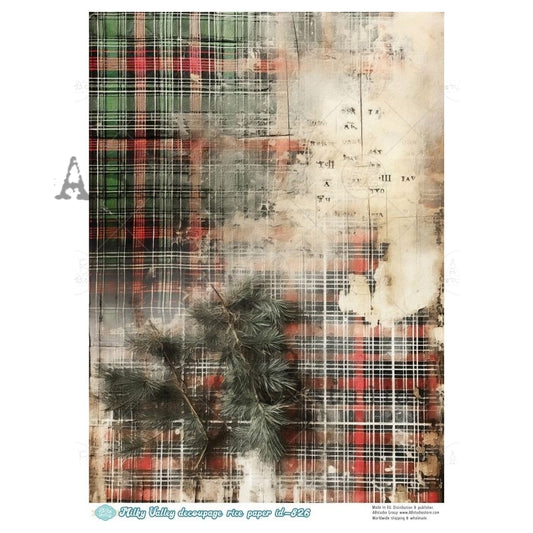 AB Studio, Rice Paper, Milky Valley, Christmas, Plaid, Background, Wallpaper, A4 8.27 x 11.69, Mixed Media, Decoupage, ID-826