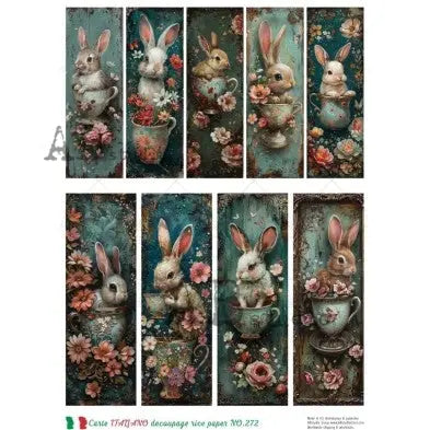 Handcrafted, Shabby, Chic Mixed Media, Set of 4, Easter Gift tags, Laser Cut Framed MDF, Easter Bunnies, Decoupage Handmade by Pamela