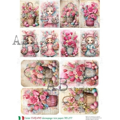AB Studio, Carte Italiano, Rice Paper, Pink Flowers, Easter, Shabby Chic,  Decoupage, Mixed Media, A4 8.27 x 11.69