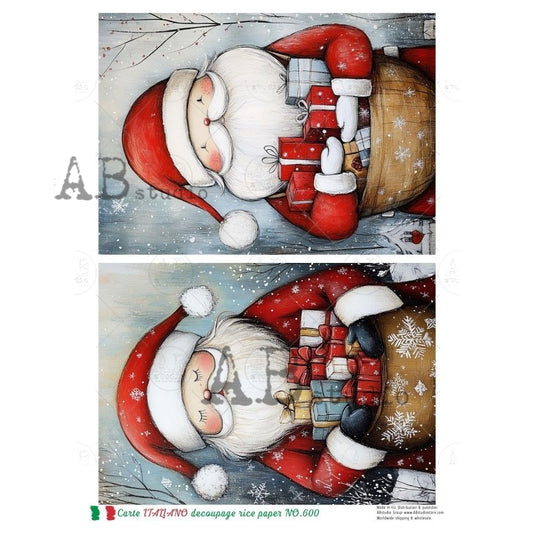 AB Studio, Rice Paper, Carte Italiano, Christmas, Santa, Cards, A4 8.27 x11.69, Mixed Media, Decoupage, NO-600