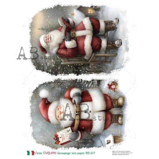 AB Studio, Rice Paper, Carte Italiano, Christmas, Santa, Cards, A4 8.27 x11.69, Mixed Media, Decoupage, LP-617