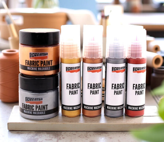 Pentart, Fabric, Textile Paint, 20 ml, 50 ml, Pen, Pot, Water Based, Washable, Silver, Bronze, Gold, Copper, Metallic, Metal
