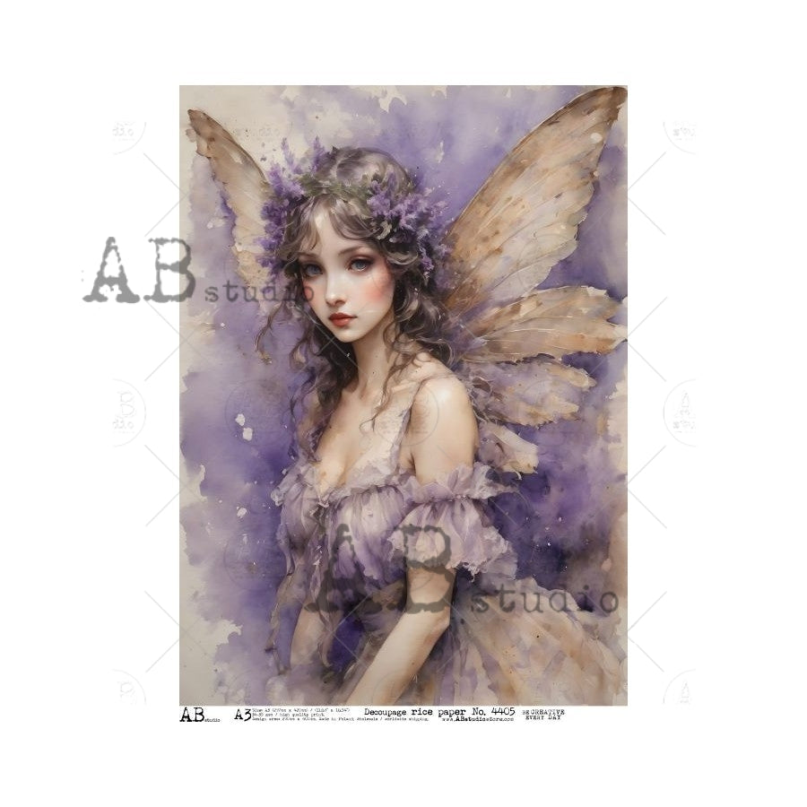 AB Studio, Rice Paper, Fairy, Purple, Portrait, Fantasy, Vintage Children, Blue Angels, ID-4405, A3, 11.7" x 16.5", Decoupage, Mixed Media