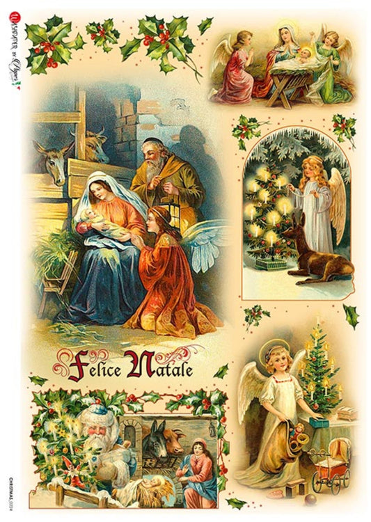 Paper Designs, Christmas, Angels, Nativity, 0224, Size: A4 - 8.3" X 11.7" Rice Paper for Decoupage