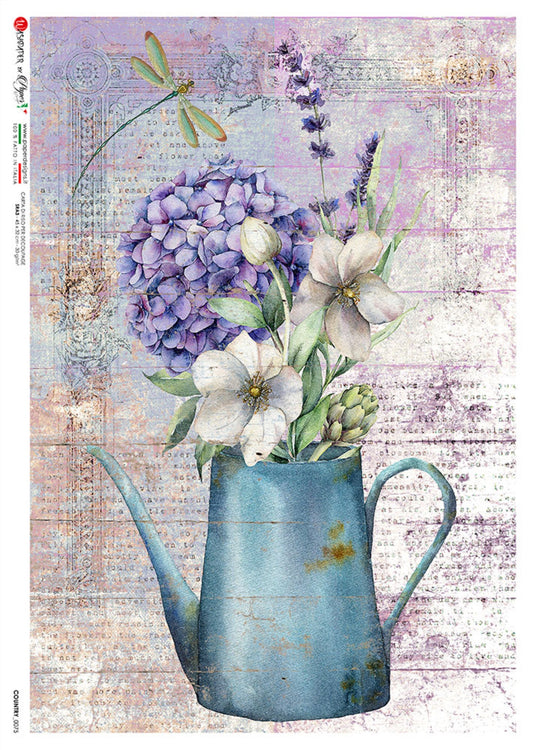 Paper Designs Purple Flowers in a Vase Country 0075-A4 Size: A4 - 8.3" X 11.7" Rice Paper for Decoupage