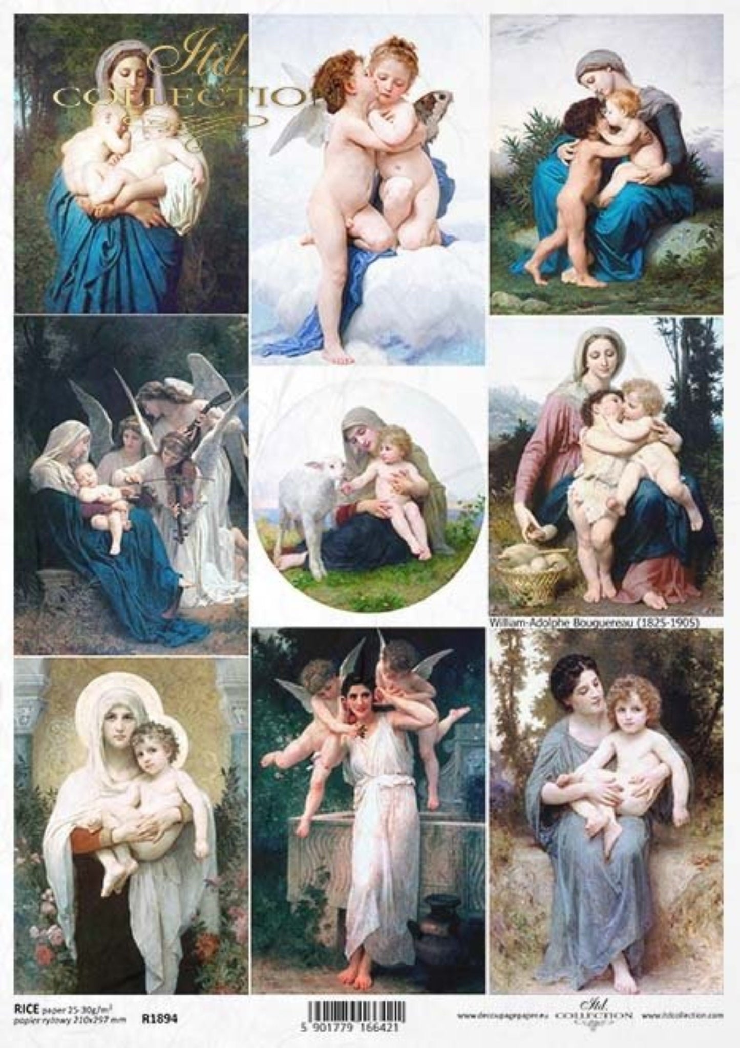 ITD Collection Bouguereau Angels II R1894 Rice Paper for Decoupage A4 11.7 x 8.3 inches