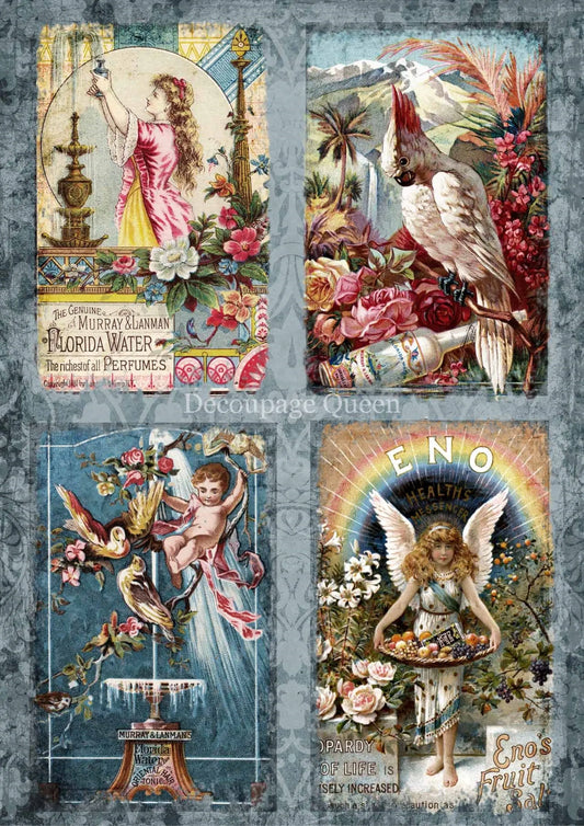 Decoupage Queen Vintage Tonics Angels DQRP_0312-A4 Size: A4 - 8.3" X 11.7" Rice Paper for decoupage Decoupage Queen