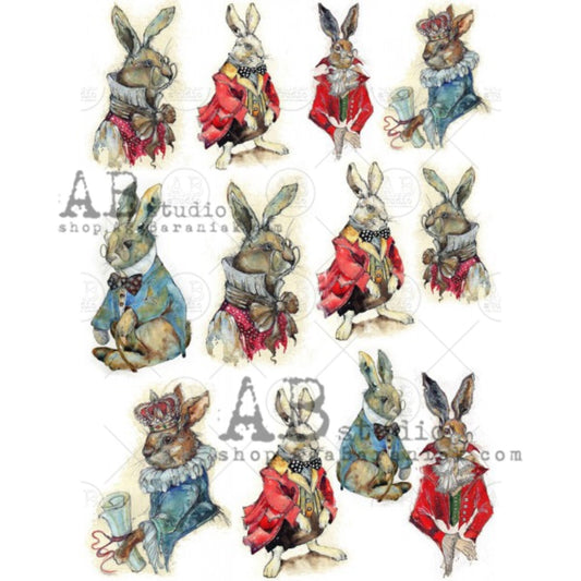 AB Studio Royal Rabbits #0221 Size: A4 - 8.27 X 11.69 inches Rice Paper for Decoupage Imported from Poland