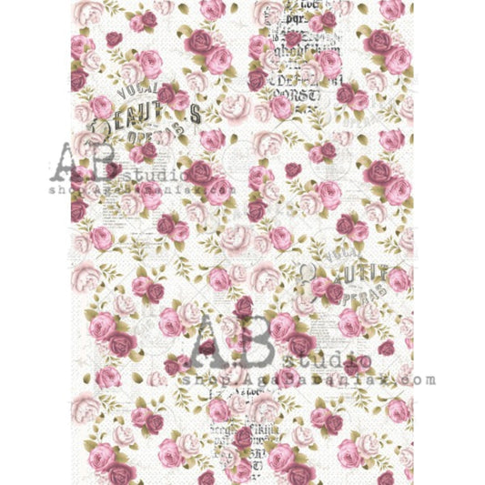 AB Studio Shabby Chic Vintage Pink Roses Design 0275 Size: A4 - 8.27 X 11.69 inches Rice Paper for Decoupage Imported from Poland