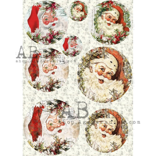 AB Studio Christmas Vintage Santa Rounds 0344 Size: A4 - 8.27 X 11.69 inches Rice Paper for Decoupage Imported from Poland