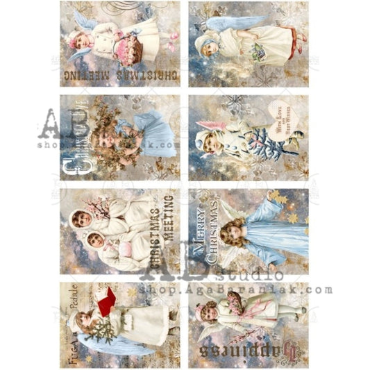 AB Studio Christmas Vintage Children Angels 0360 Shabby Chic Size: A4 - 8.27 X 11.69 inches Rice Paper for Decoupage Imported from Poland