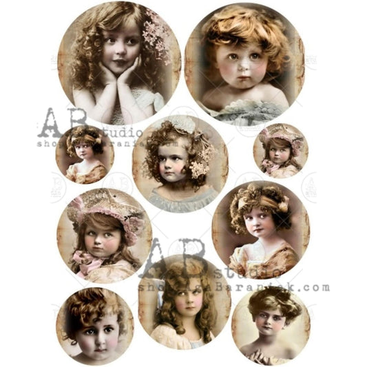 AB Studio Shabby Chic Vintage Children #0384 Size: A4 - 8.27 X 11.69 inches Rice Paper for Decoupage Imported from Poland